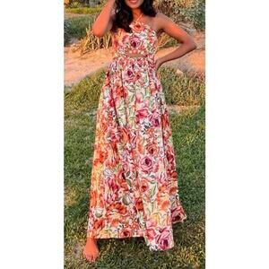 Seven Wonders Maxi Dress Madeira Orange Floral Halterneck Cut Out Waist